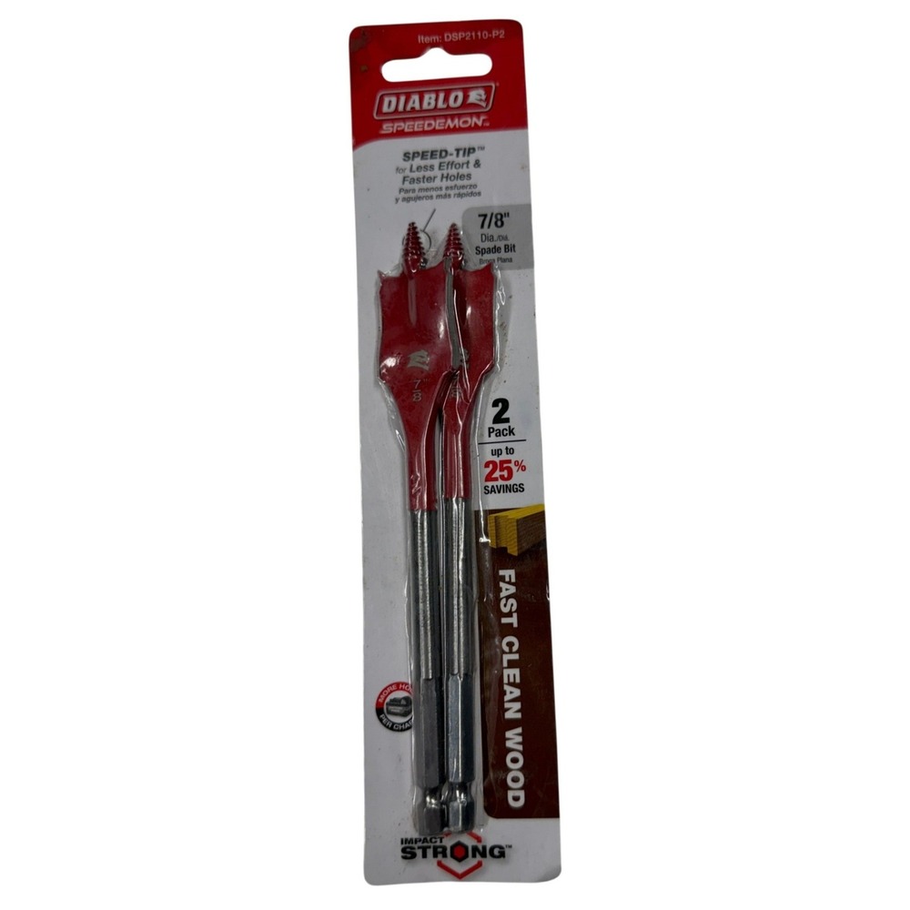 Diablo Speedemon 7/8 in Spade Bit 2 Pack Impact Strong DSP2110-P2 Fast Wood Bit